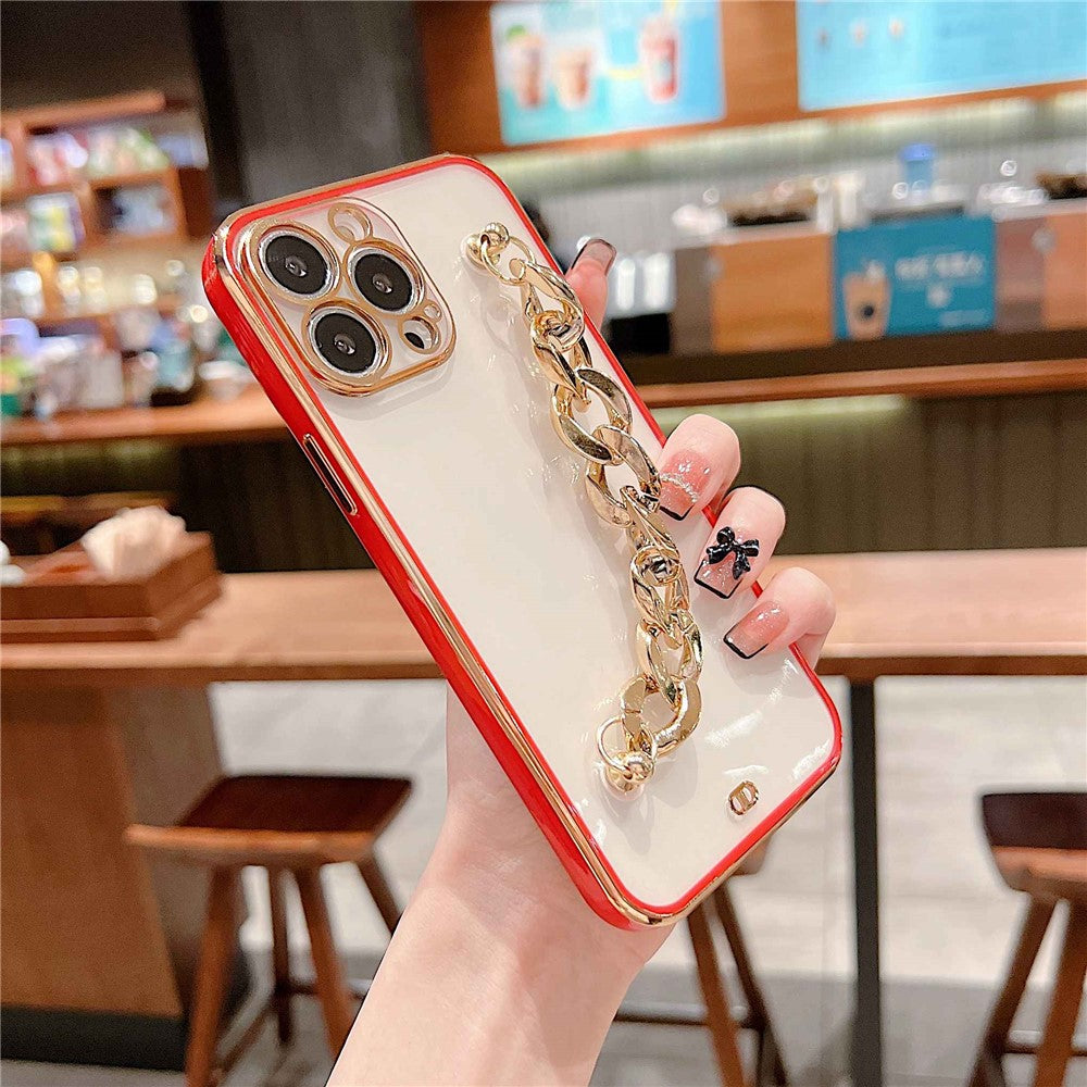 Hand Chain Design Back Case for iPhone 14 Pro Max, Dual Color Electroplating Soft TPU Protective Cover