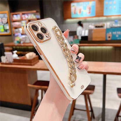 Hand Chain Design Back Case for iPhone 14 Pro Max, Dual Color Electroplating Soft TPU Protective Cover