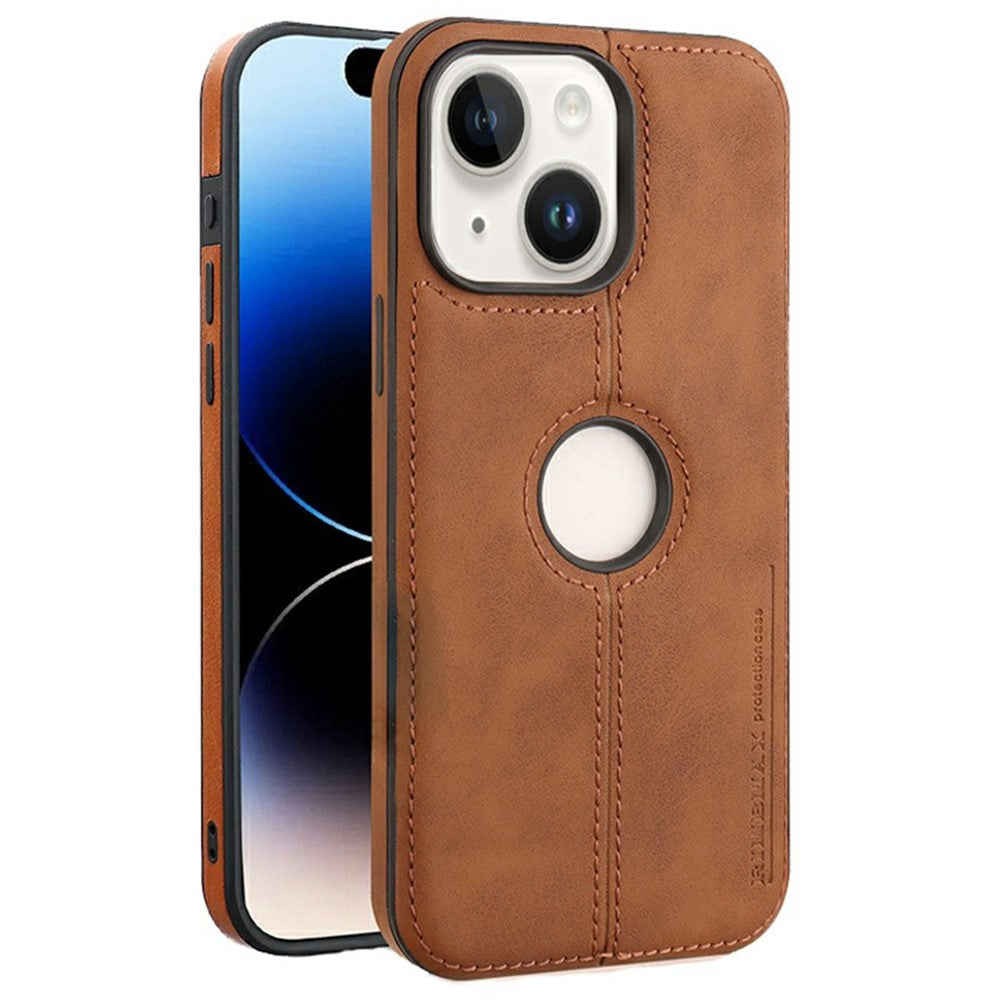 For iPhone 14 Case Central Axis with Logo Cutout PU Leather + PC Phone Back Cover