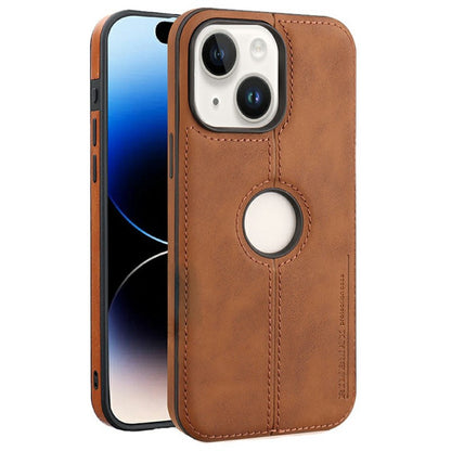 For iPhone 14 Case Central Axis with Logo Cutout PU Leather + PC Phone Back Cover