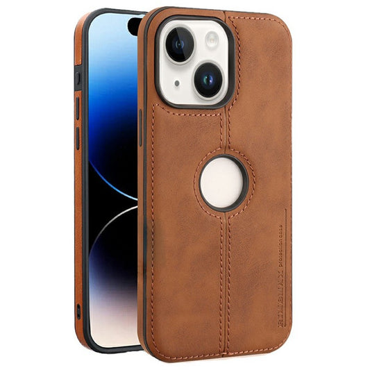For iPhone 14 Case Central Axis with Logo Cutout PU Leather + PC Phone Back Cover
