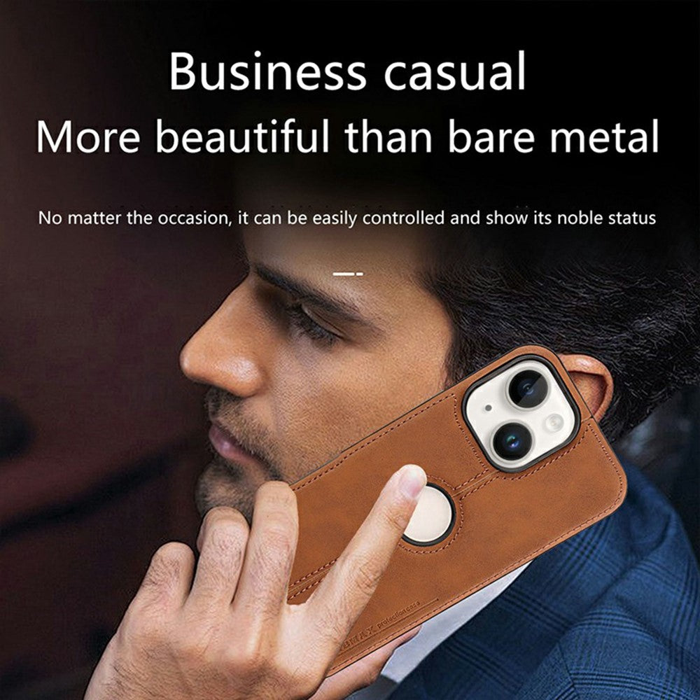 For iPhone 14 Case Central Axis with Logo Cutout PU Leather + PC Phone Back Cover