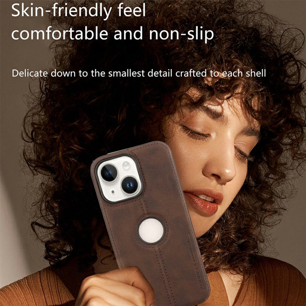 For iPhone 14 Case Central Axis with Logo Cutout PU Leather + PC Phone Back Cover