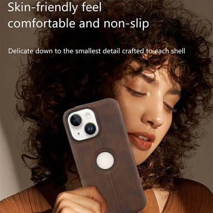 For iPhone 14 Case Central Axis with Logo Cutout PU Leather + PC Phone Back Cover