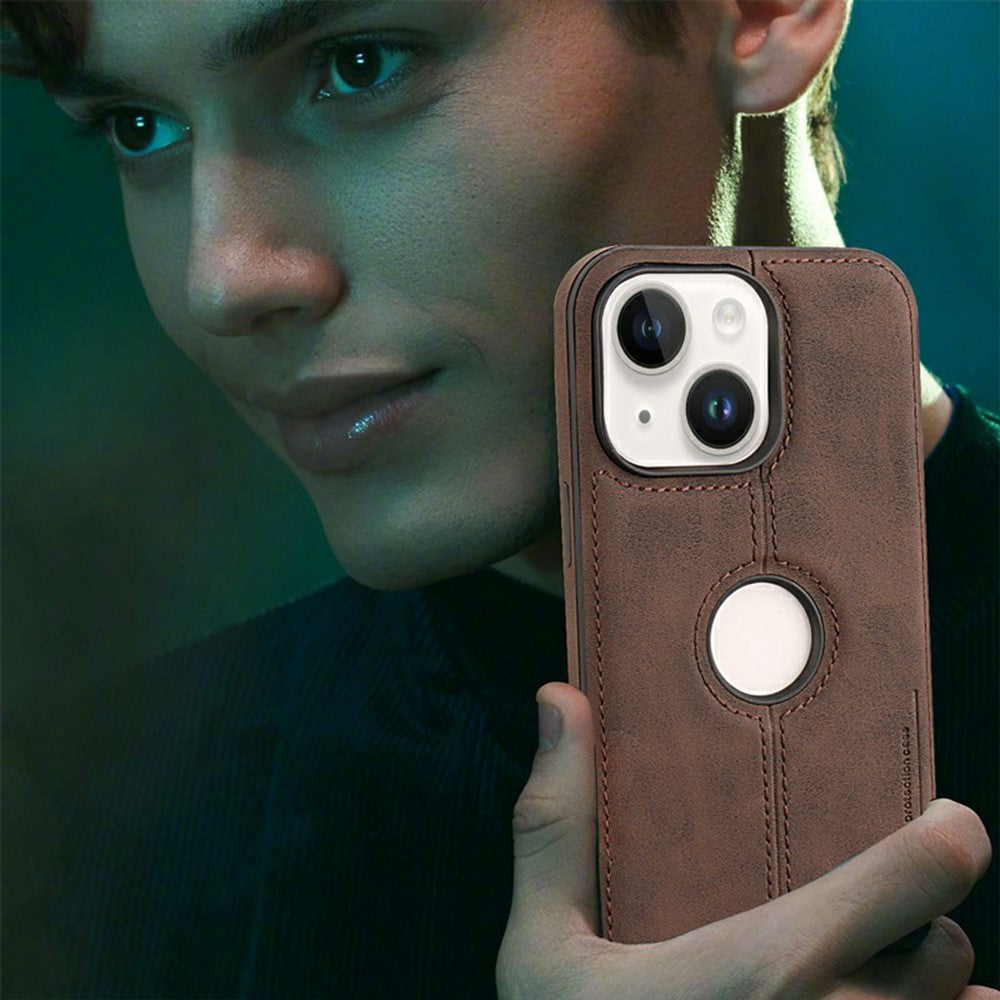 For iPhone 14 Case Central Axis with Logo Cutout PU Leather + PC Phone Back Cover