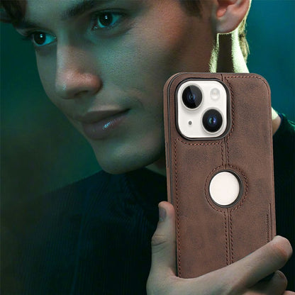 For iPhone 14 Case Central Axis with Logo Cutout PU Leather + PC Phone Back Cover