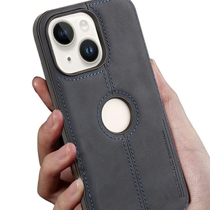 For iPhone 14 Case Central Axis with Logo Cutout PU Leather + PC Phone Back Cover