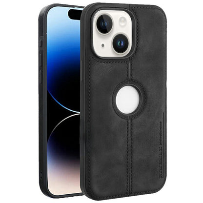 For iPhone 14 Case Central Axis with Logo Cutout PU Leather + PC Phone Back Cover