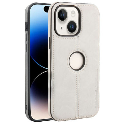 For iPhone 14 Case Central Axis with Logo Cutout PU Leather + PC Phone Back Cover