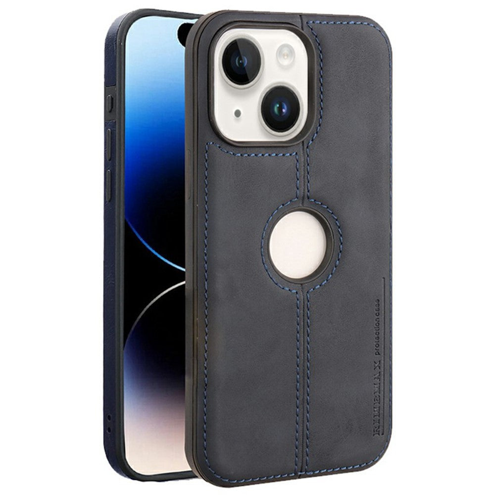 For iPhone 14 Case Central Axis with Logo Cutout PU Leather + PC Phone Back Cover