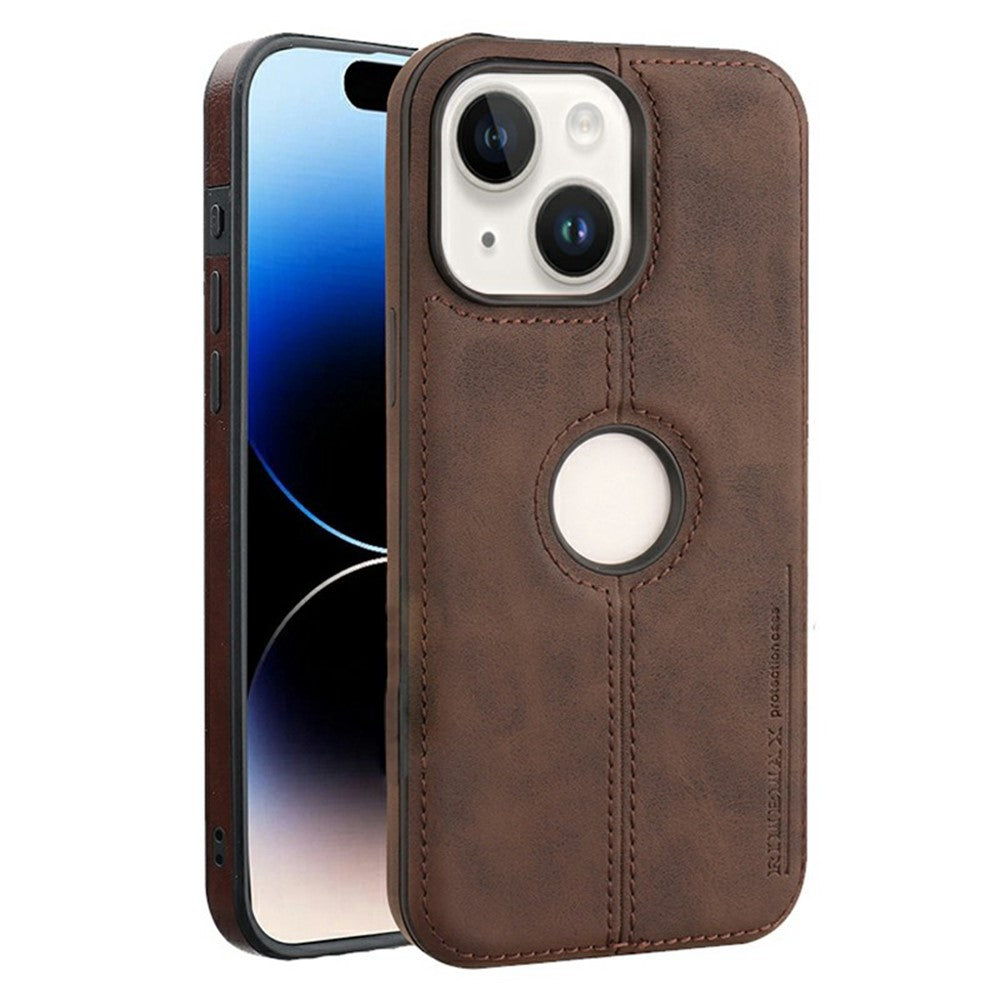 For iPhone 14 Case Central Axis with Logo Cutout PU Leather + PC Phone Back Cover
