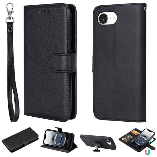 For iPhone 17e / 16e Case 2 in 1 Detachable Magnetic Leather Wallet Mobile Cover with Strap