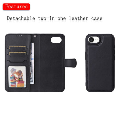 For iPhone 17e / 16e Case 2 in 1 Detachable Magnetic Leather Wallet Mobile Cover with Strap