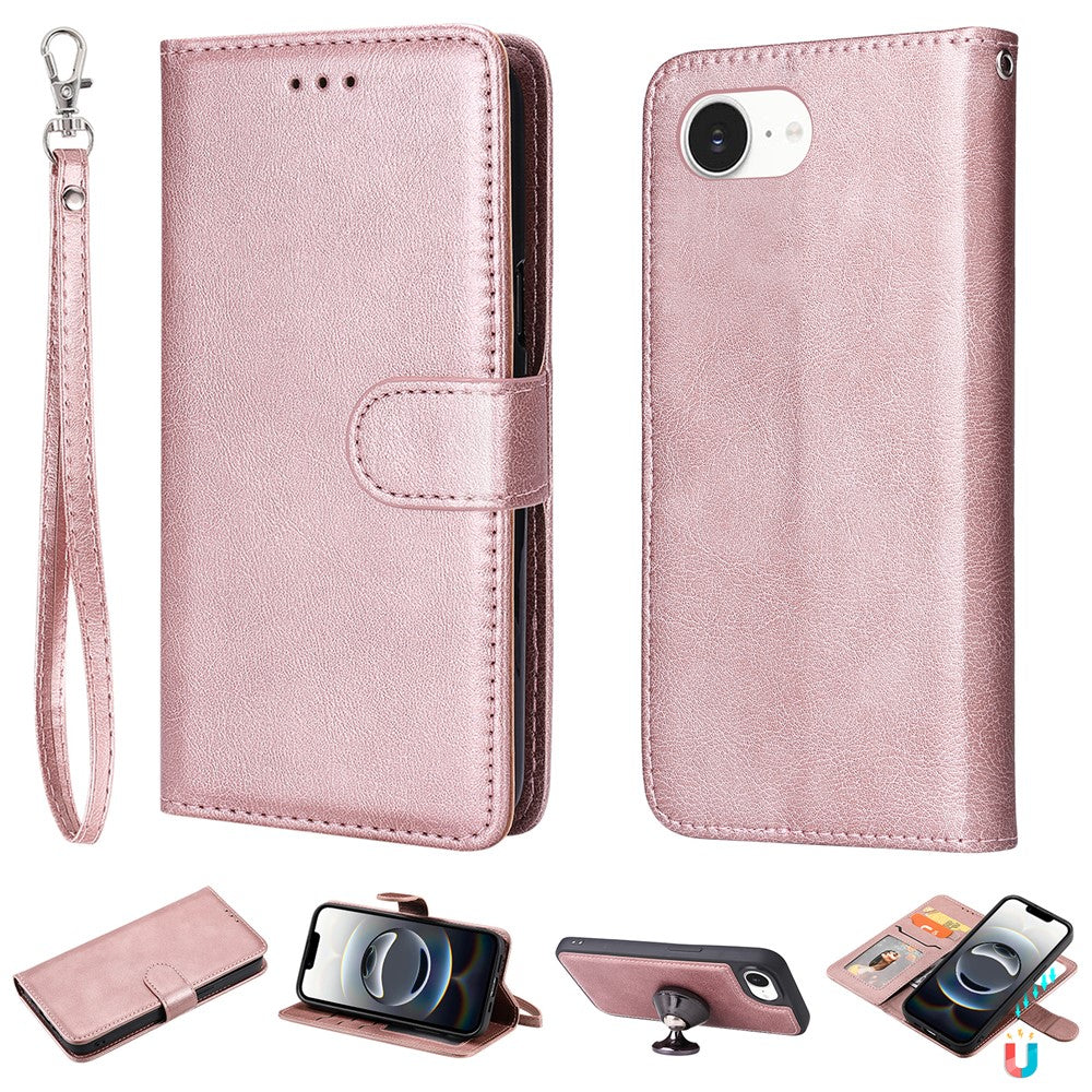 For iPhone 17e / 16e Case 2 in 1 Detachable Magnetic Leather Wallet Mobile Cover with Strap