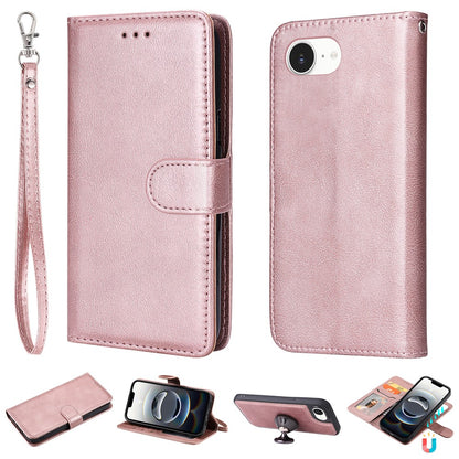 For iPhone 17e / 16e Case 2 in 1 Detachable Magnetic Leather Wallet Mobile Cover with Strap