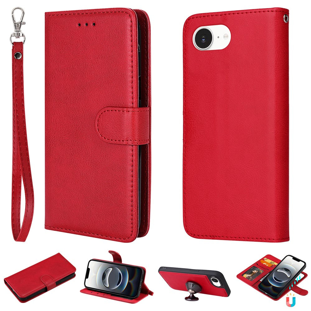 For iPhone 17e / 16e Case 2 in 1 Detachable Magnetic Leather Wallet Mobile Cover with Strap