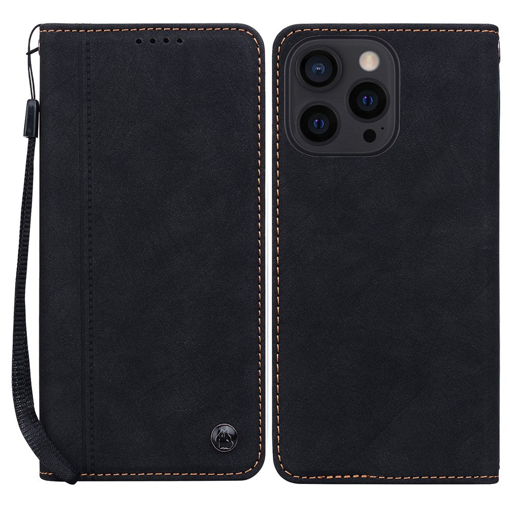 For iPhone 14 Pro Case Lines Pattern Wallet Leather Phone Cover with Strap