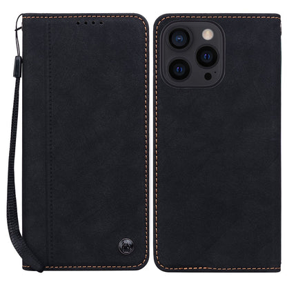 For iPhone 14 Pro Case Lines Pattern Wallet Leather Phone Cover with Strap