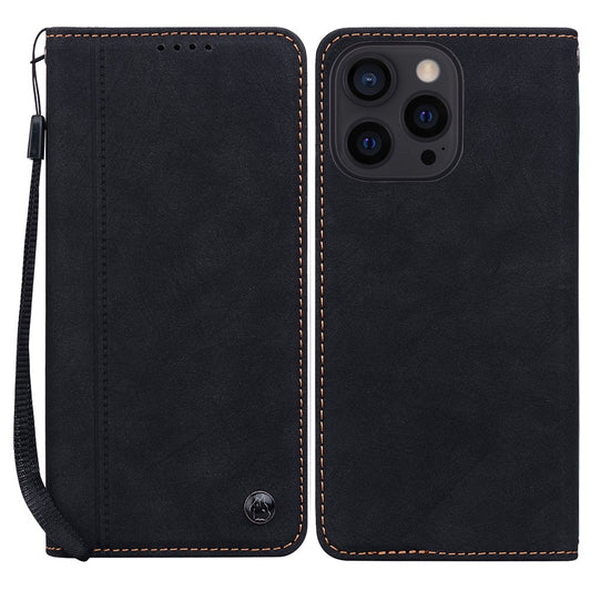 For iPhone 14 Pro Case Lines Pattern Wallet Leather Phone Cover with Strap