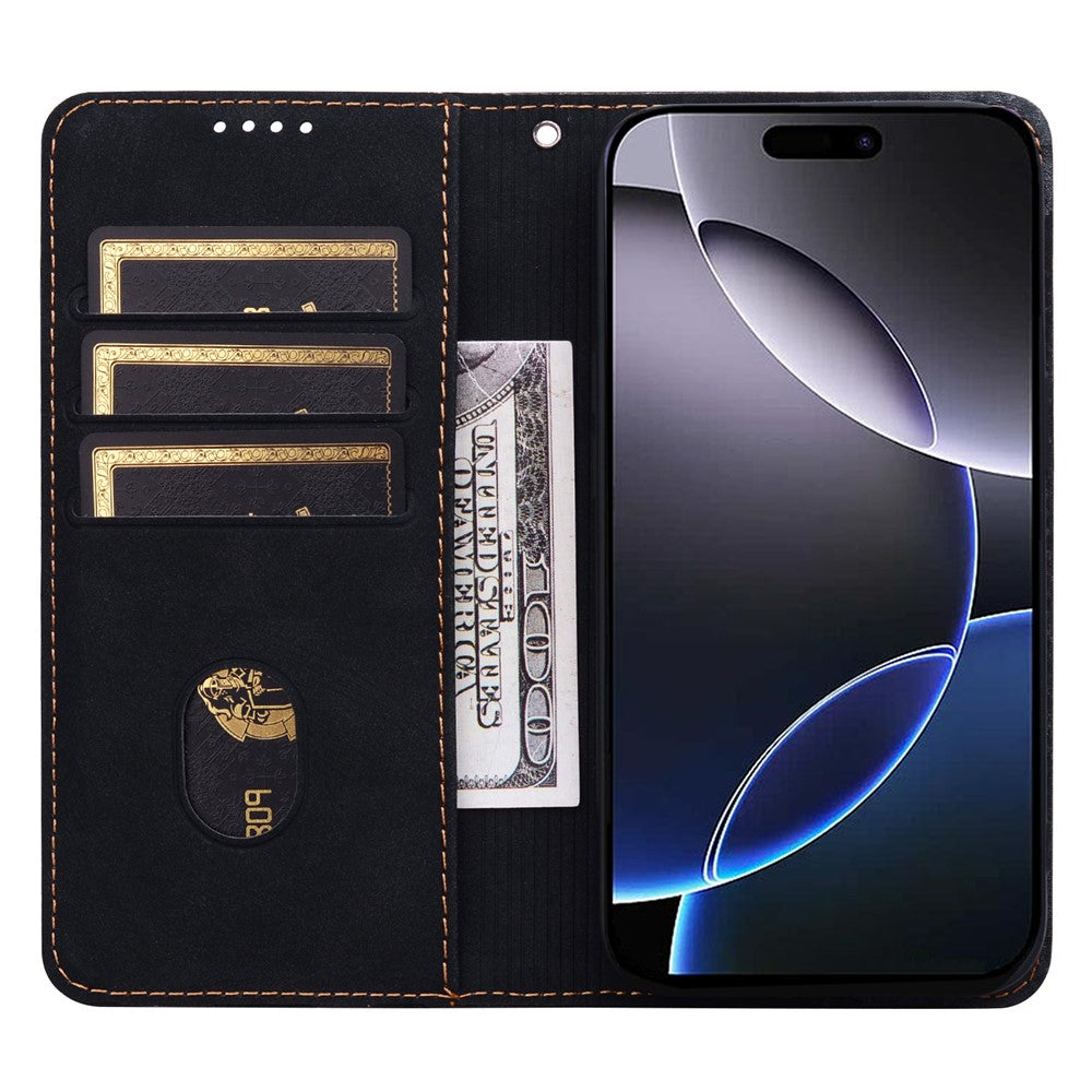 For iPhone 14 Pro Case Lines Pattern Wallet Leather Phone Cover with Strap