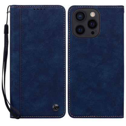 For iPhone 14 Pro Case Lines Pattern Wallet Leather Phone Cover with Strap