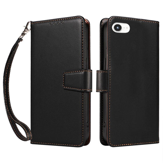 For iPhone 17e / 16e Case RFID Blocking Leather Wallet Flip Phone Cover with Wrist Strap