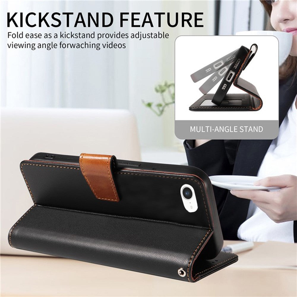 For iPhone 17e / 16e Case RFID Blocking Leather Wallet Flip Phone Cover with Wrist Strap