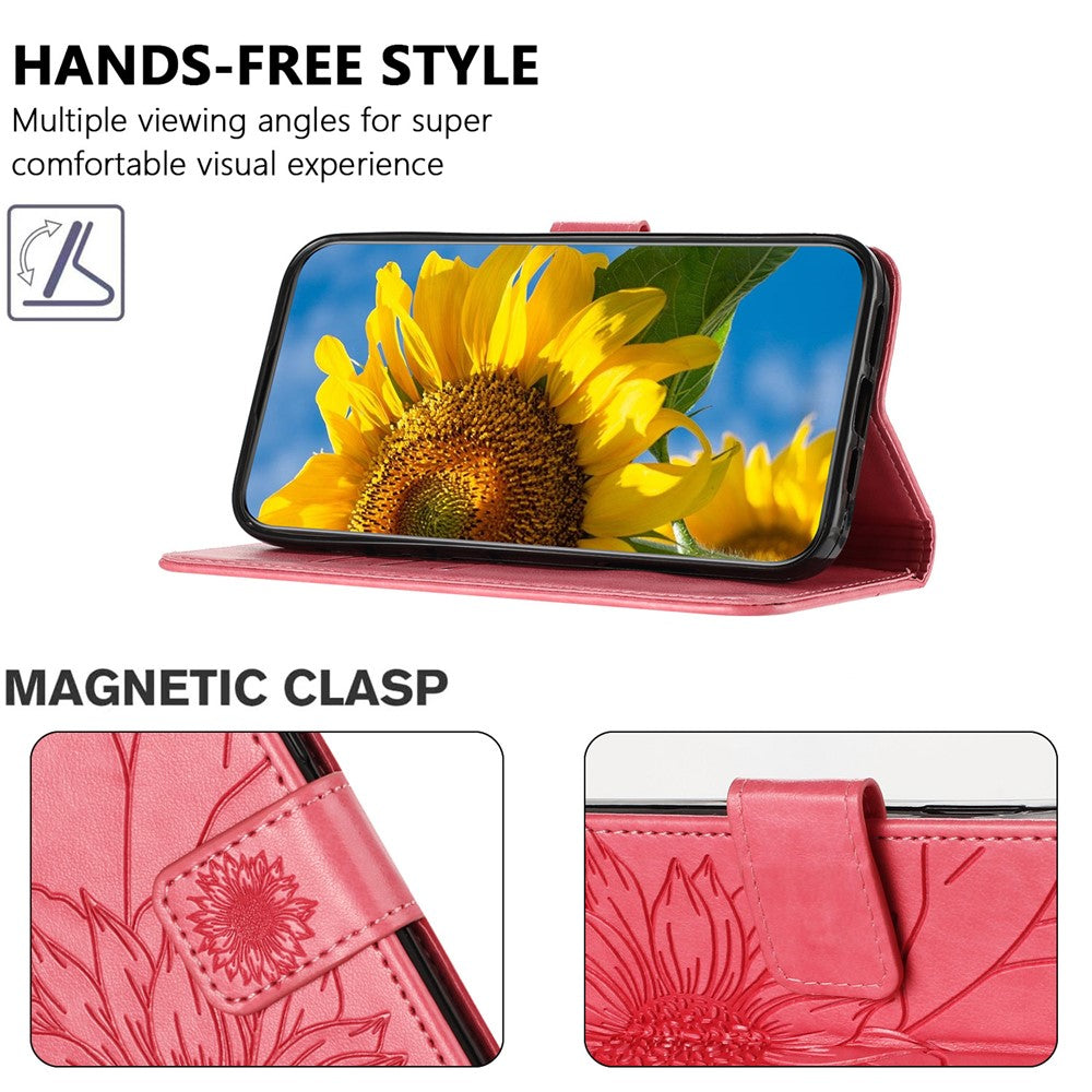 For iPhone 17e / 16e Case Sunflower Imprinted Wallet Stand Folio Flip Leather Cover
