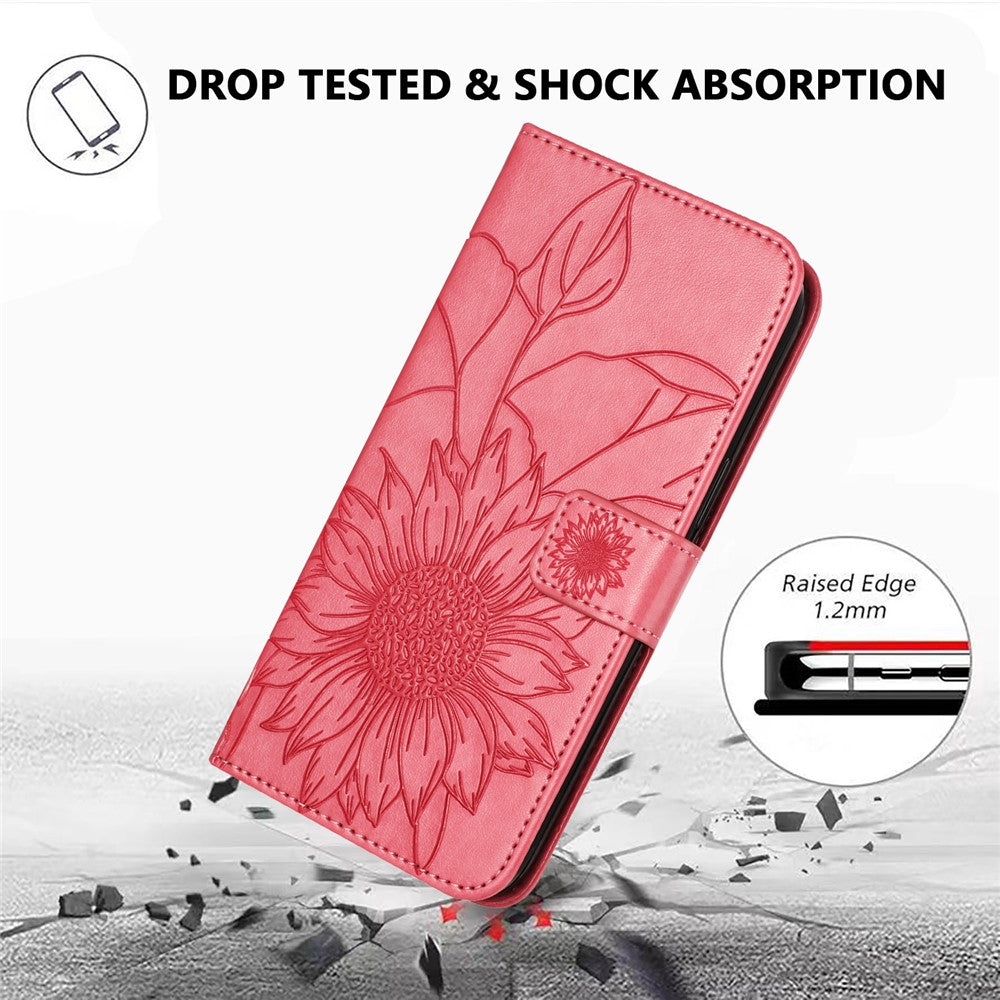 For iPhone 17e / 16e Case Sunflower Imprinted Wallet Stand Folio Flip Leather Cover