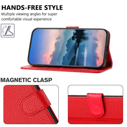 For iPhone 17e / 16e Leather Case Litchi Texture Wallet Stand Anti Drop Phone Cover with Wrist Strap
