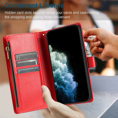 For iPhone 17e / 16e Leather Case Zipper Wallet Stand Shockproof Phone Cover with Wrist Strap