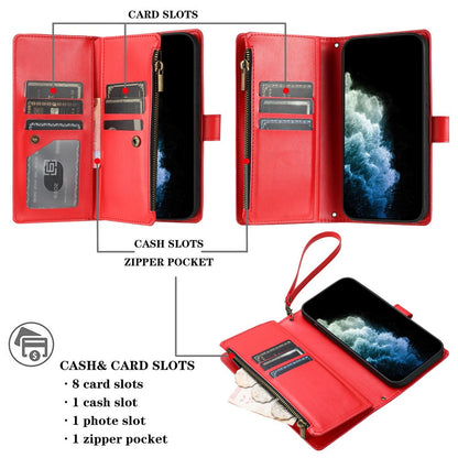 For iPhone 17e / 16e Leather Case Zipper Wallet Stand Shockproof Phone Cover with Wrist Strap