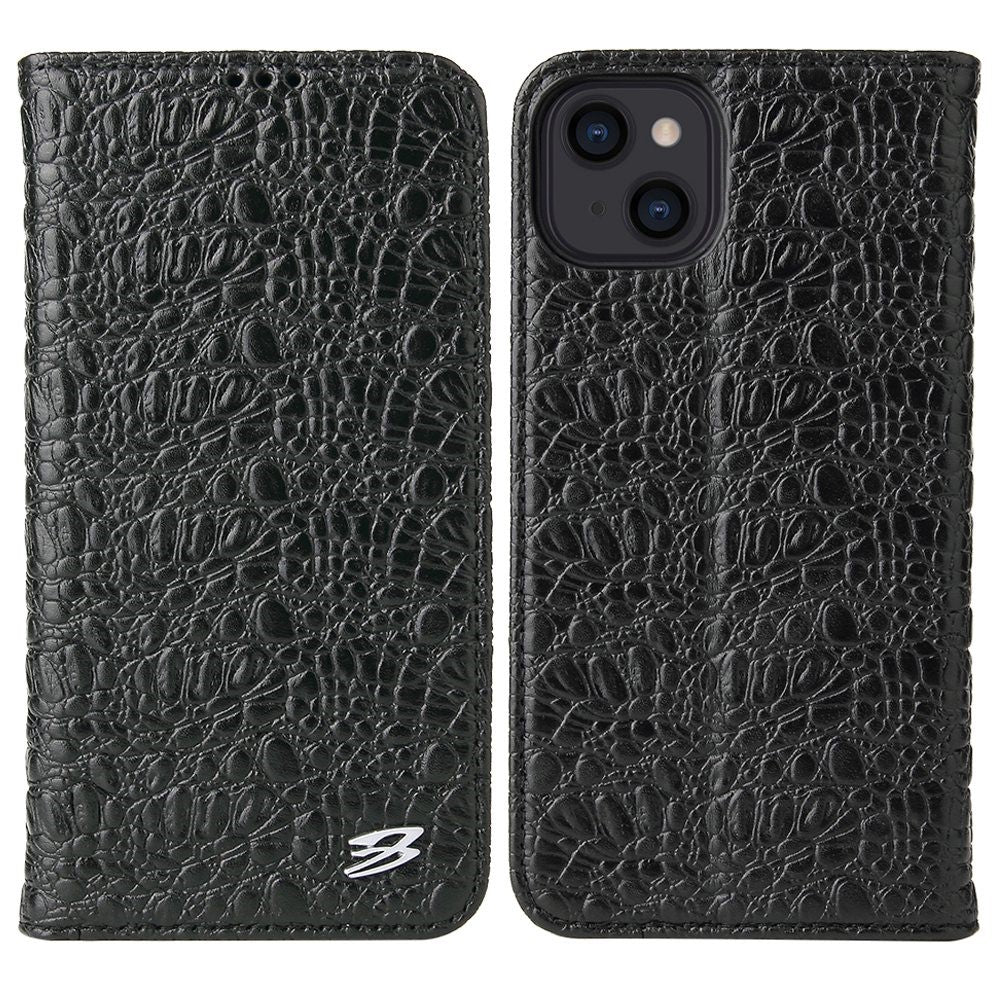 For iPhone 14 Plus Auto-absorbed Magnetic Phone Case Wallet Stand Anti-scratch Top Layer Cowhide Leather Crocodile Texture Cell Phone Cover