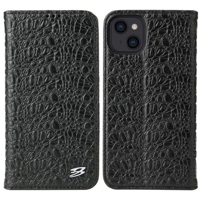 For iPhone 14 Plus Auto-absorbed Magnetic Phone Case Wallet Stand Anti-scratch Top Layer Cowhide Leather Crocodile Texture Cell Phone Cover