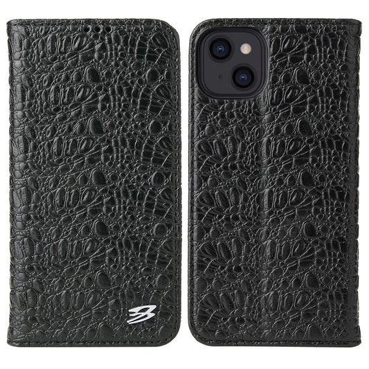 For iPhone 14 Plus Auto-absorbed Magnetic Phone Case Wallet Stand Anti-scratch Top Layer Cowhide Leather Crocodile Texture Cell Phone Cover