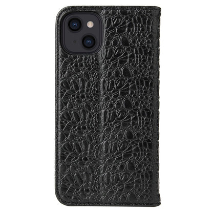 For iPhone 14 Plus Auto-absorbed Magnetic Phone Case Wallet Stand Anti-scratch Top Layer Cowhide Leather Crocodile Texture Cell Phone Cover