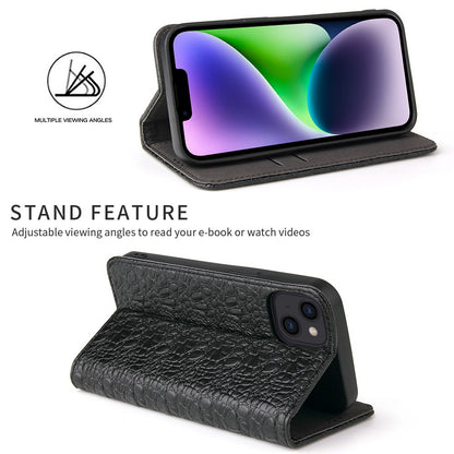For iPhone 14 Plus Auto-absorbed Magnetic Phone Case Wallet Stand Anti-scratch Top Layer Cowhide Leather Crocodile Texture Cell Phone Cover