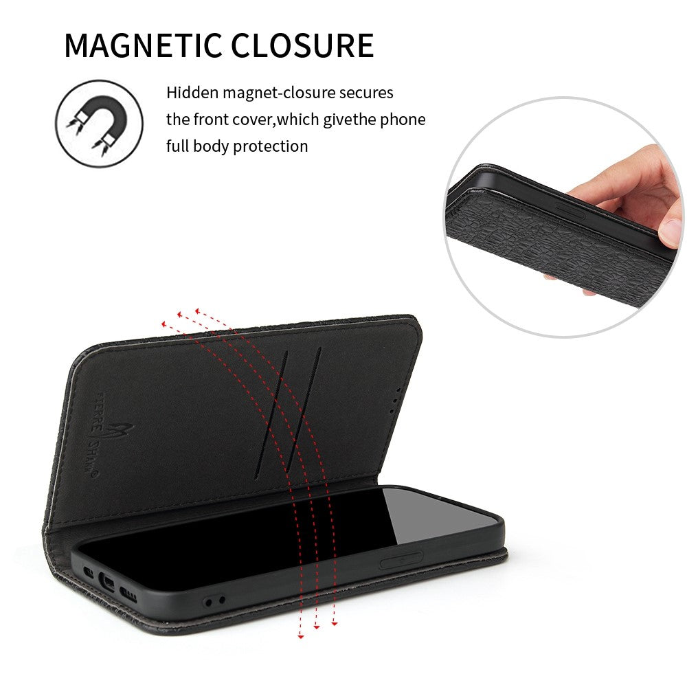 For iPhone 14 Plus Auto-absorbed Magnetic Phone Case Wallet Stand Anti-scratch Top Layer Cowhide Leather Crocodile Texture Cell Phone Cover