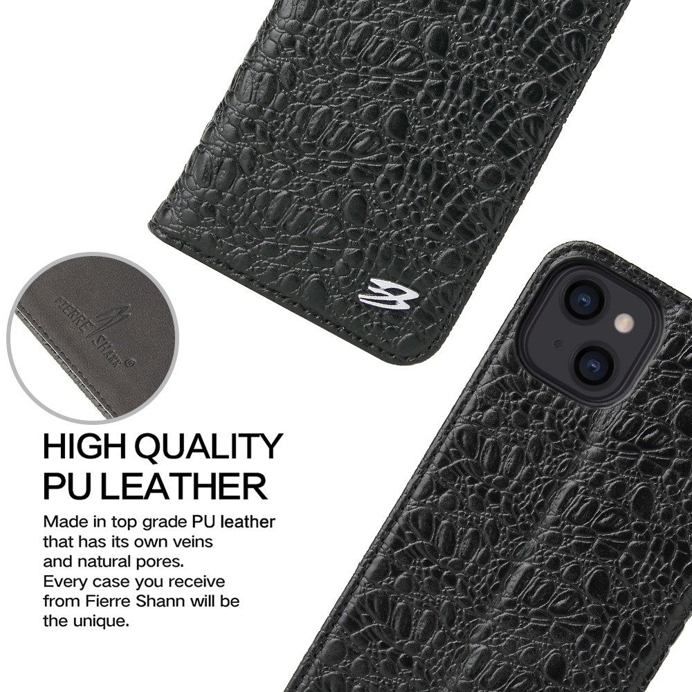 For iPhone 14 Plus Auto-absorbed Magnetic Phone Case Wallet Stand Anti-scratch Top Layer Cowhide Leather Crocodile Texture Cell Phone Cover