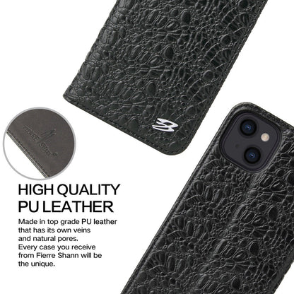 For iPhone 14 Plus Auto-absorbed Magnetic Phone Case Wallet Stand Anti-scratch Top Layer Cowhide Leather Crocodile Texture Cell Phone Cover