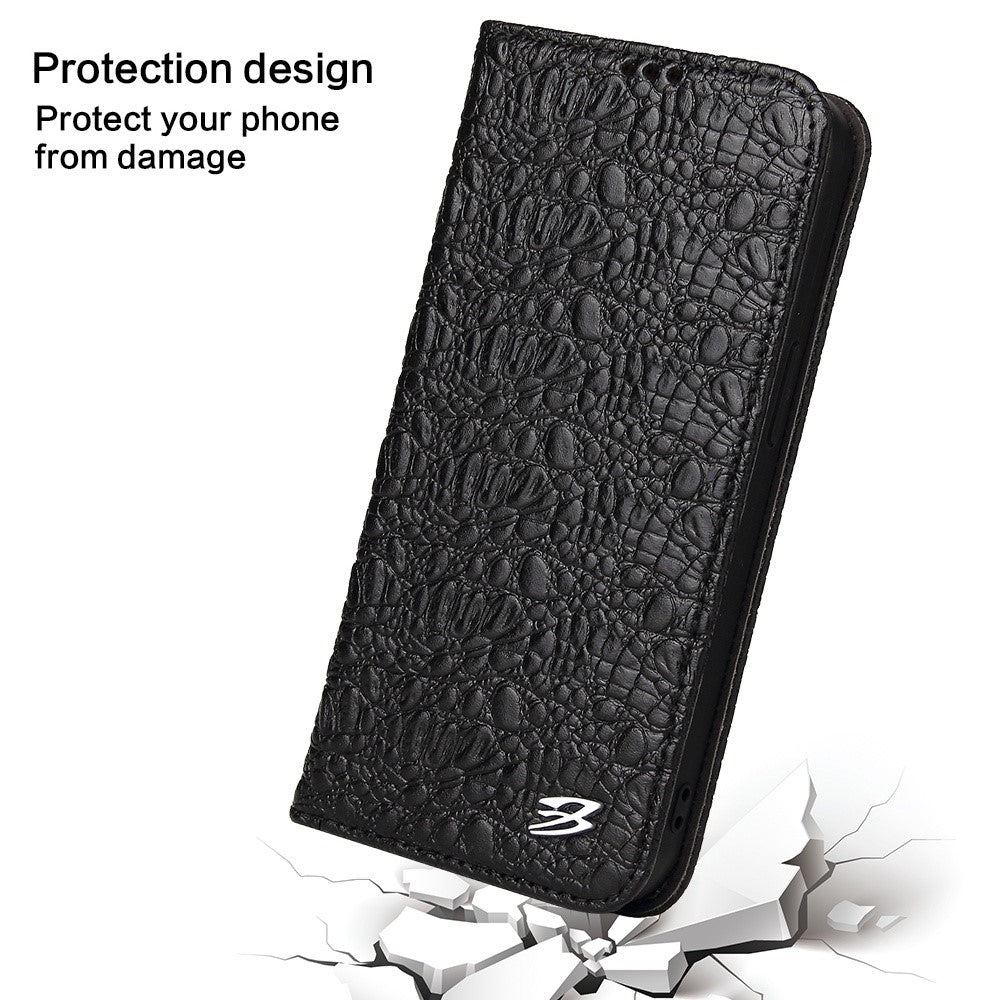 For iPhone 14 Plus Auto-absorbed Magnetic Phone Case Wallet Stand Anti-scratch Top Layer Cowhide Leather Crocodile Texture Cell Phone Cover