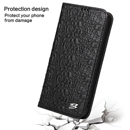 For iPhone 14 Plus Auto-absorbed Magnetic Phone Case Wallet Stand Anti-scratch Top Layer Cowhide Leather Crocodile Texture Cell Phone Cover