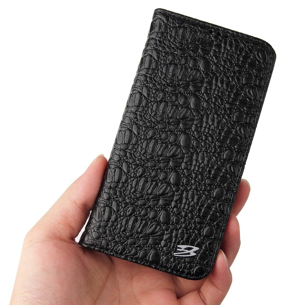 For iPhone 14 Plus Auto-absorbed Magnetic Phone Case Wallet Stand Anti-scratch Top Layer Cowhide Leather Crocodile Texture Cell Phone Cover