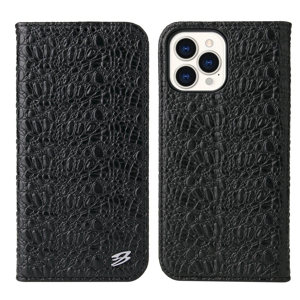 Protective Phone Case For iPhone 14 Pro Max Wallet Stand Auto-absorbed Magnetic Top Layer Cowhide Leather Crocodile Texture Cell Phone Cover