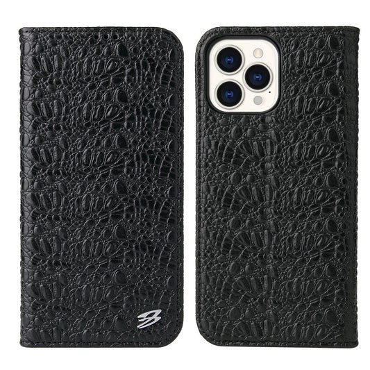 Protective Phone Case For iPhone 14 Pro Max Wallet Stand Auto-absorbed Magnetic Top Layer Cowhide Leather Crocodile Texture Cell Phone Cover