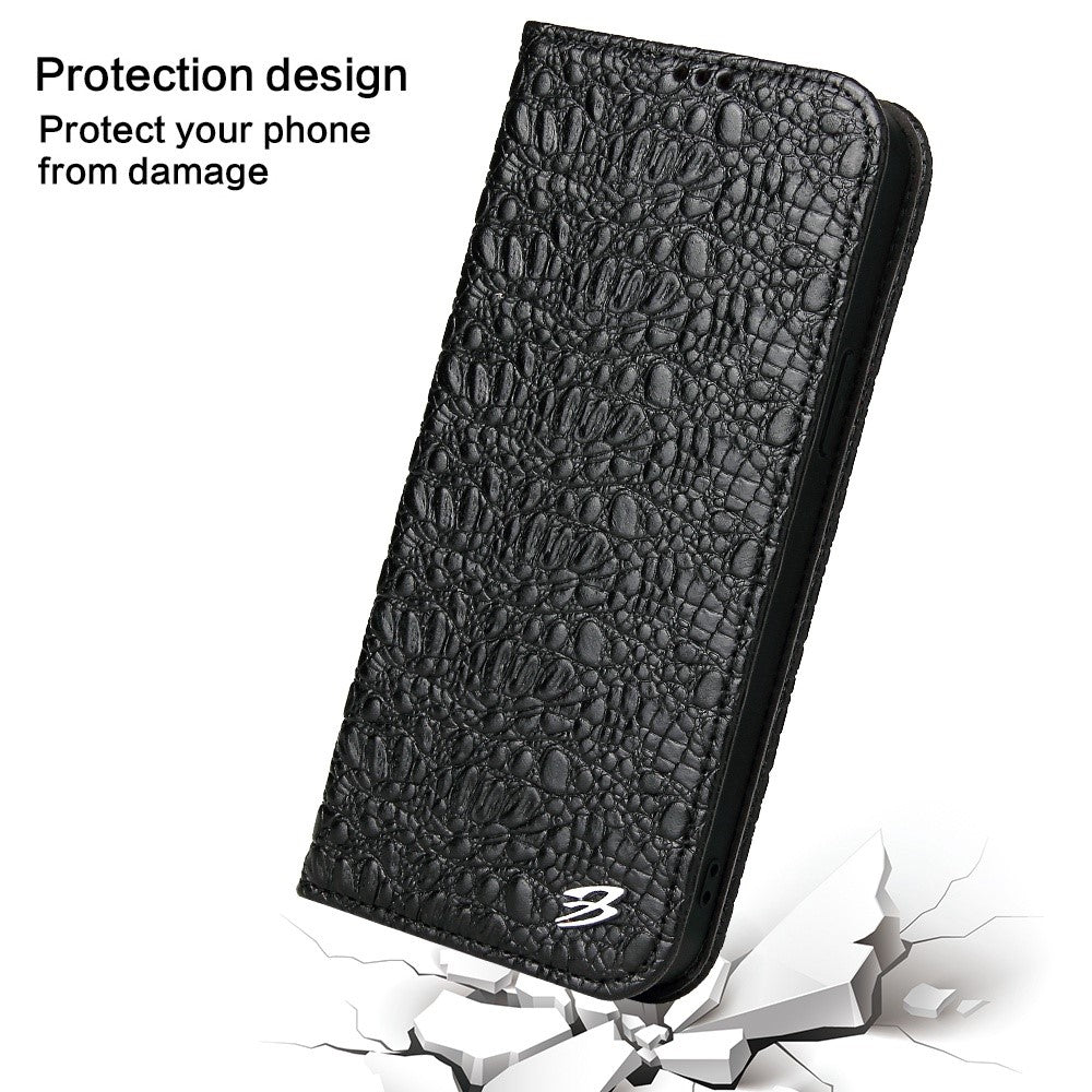Protective Phone Case For iPhone 14 Pro Max Wallet Stand Auto-absorbed Magnetic Top Layer Cowhide Leather Crocodile Texture Cell Phone Cover