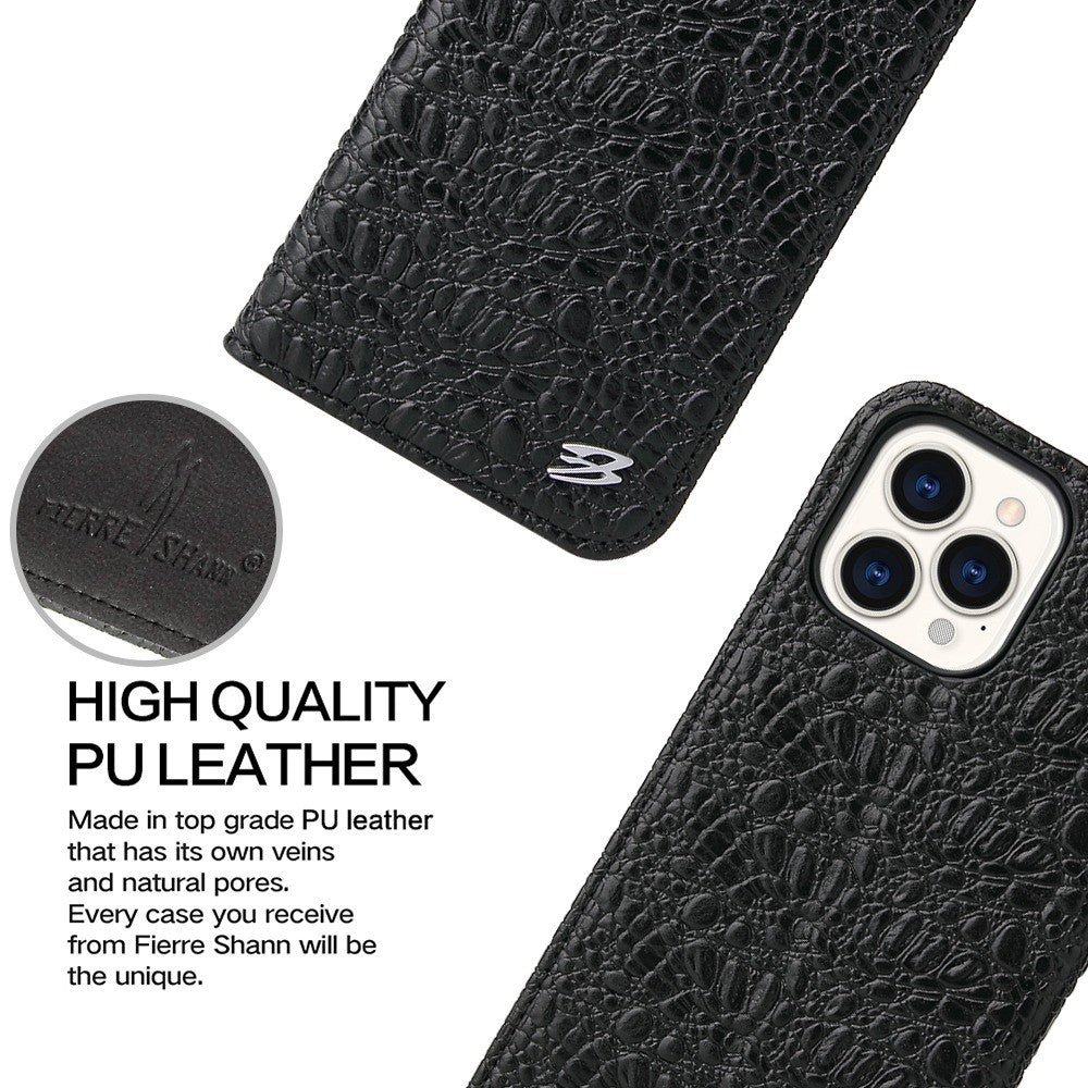Protective Phone Case For iPhone 14 Pro Max Wallet Stand Auto-absorbed Magnetic Top Layer Cowhide Leather Crocodile Texture Cell Phone Cover