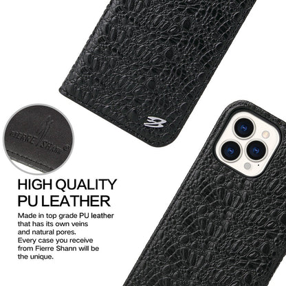 Protective Phone Case For iPhone 14 Pro Max Wallet Stand Auto-absorbed Magnetic Top Layer Cowhide Leather Crocodile Texture Cell Phone Cover