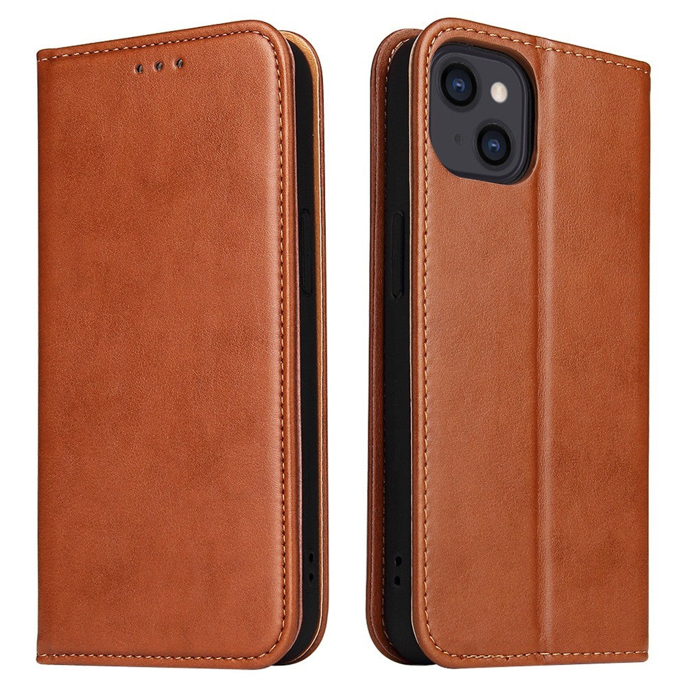 FIERRE SHANN Drop-proof Phone Cover for iPhone 14, Auto-absorbed Magnetic Closure PU Leather Phone Wallet Case