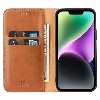 FIERRE SHANN Drop-proof Phone Cover for iPhone 14, Auto-absorbed Magnetic Closure PU Leather Phone Wallet Case